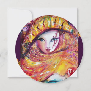 MASK IN YELLOW ,MARDI GRAS PARTY red,purple,violet Invitation