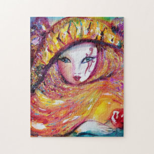 MASK IN YELLOW / Venetian Masquearde Ball, Purple Jigsaw Puzzle