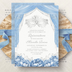 Mask Masquerade Light Blue Quinceanera Invitation