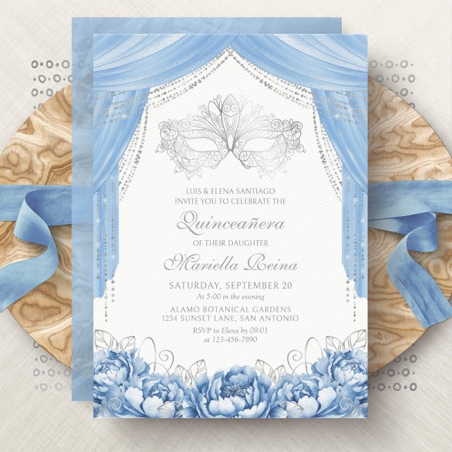 Mask Masquerade Light Blue Quinceanera Invitation (Creator Uploaded)