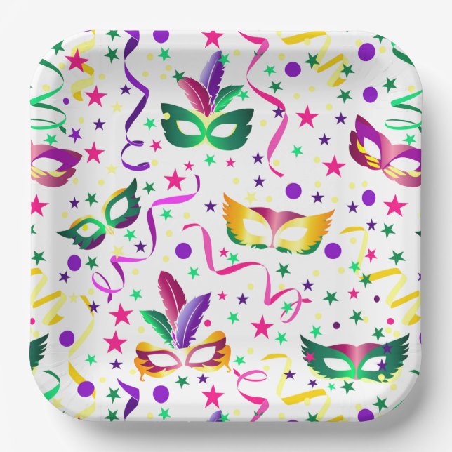 Mask Paper Plates, Masquerade Party Tableware Plate (Front)