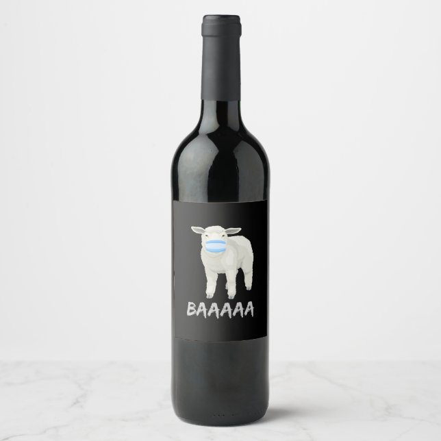 Mask sheep | Funny sheep with face mask design Wine Label (Front)