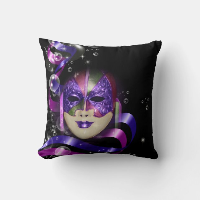 Mask venetian purple ribbons bubbles cushion (Front)