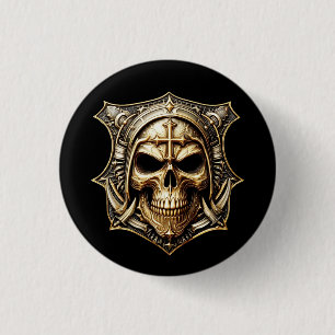 Maske Deathmetal Totenkopf Gold Schild 3 Cm Round Badge