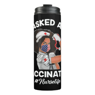 Masked And Vaccinated Black Nurse African American Thermal Tumbler