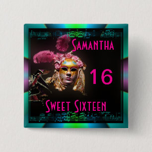 Masked ball sweet sixteen 15 cm square badge