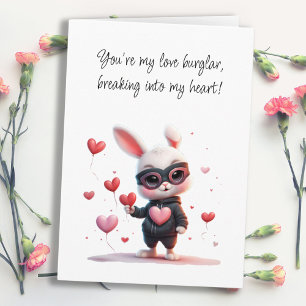 Masked Bunny Steals a Heart, Hoppy Valentine's Day Card