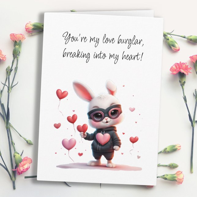 Masked Bunny Steals a Heart, Hoppy Valentine's Day Card (Masked Bunny Steals a Heart, Hoppy Valentine's Day Card)