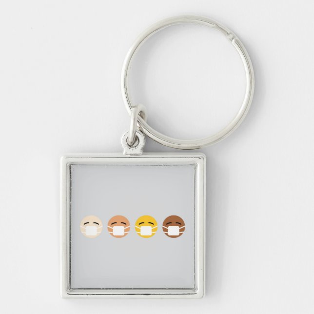 Masked Emoji Faces Mask Up COVID Key Ring (Front)