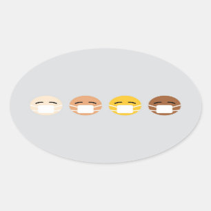 Masked Emoji Faces Mask Up COVID Oval Sticker