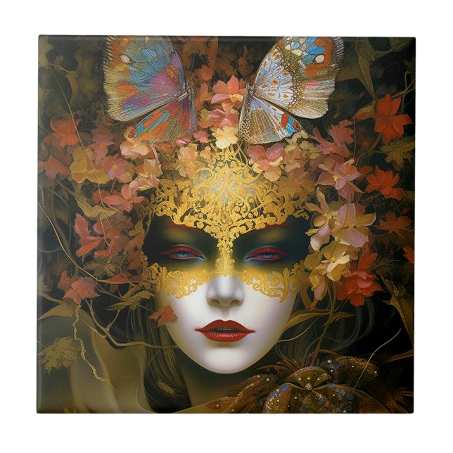 Masked Lady Fantasy Art Ceramic Tile (Front)