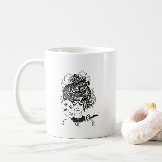 Masked Lady Gemini Zodiac Symbol and Sign Coffee Mug (With Donut)
