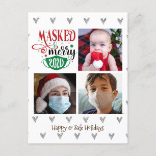 MASKED & MERRY 2020   3 photo collage fun Holiday Postcard
