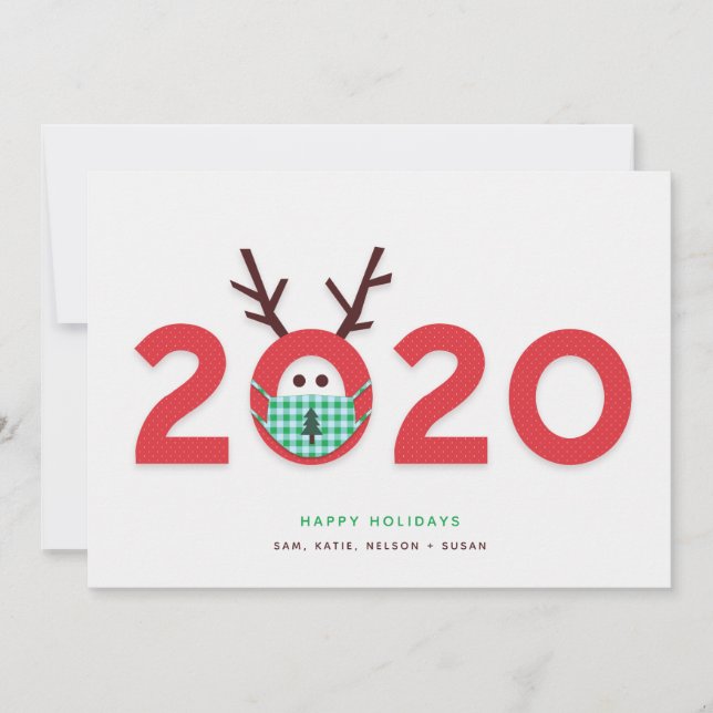 Masked Reindeer 2020 Custom Holiday Card (Front)