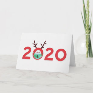 Masked Reindeer 2020 Custom Red Green Holiday Card