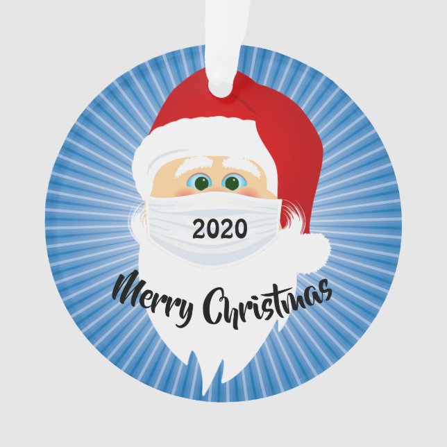 Masked Santa 2020 Blue Starburst Acrylic Ornament (Front)