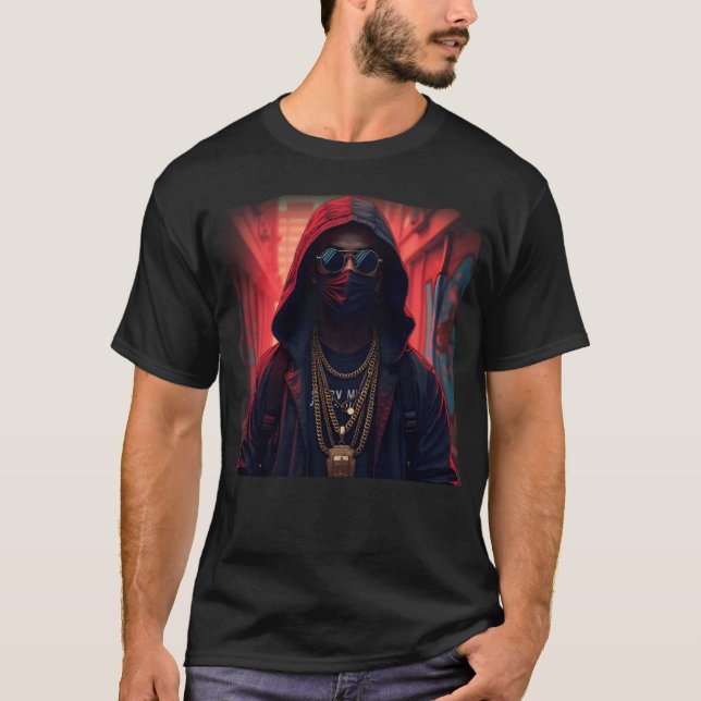 Masked Street Rapper with Gold Chains Urban Graf g T-Shirt (Front)