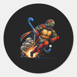 Masked Turtle Field Hockey Hero Action Sprint Classic Round Sticker