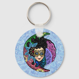 Masked Woman and Crescent Moon Key Ring