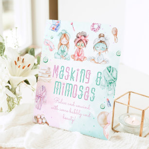Masking and Mimosas kids Spa party Facial station Pedestal Sign