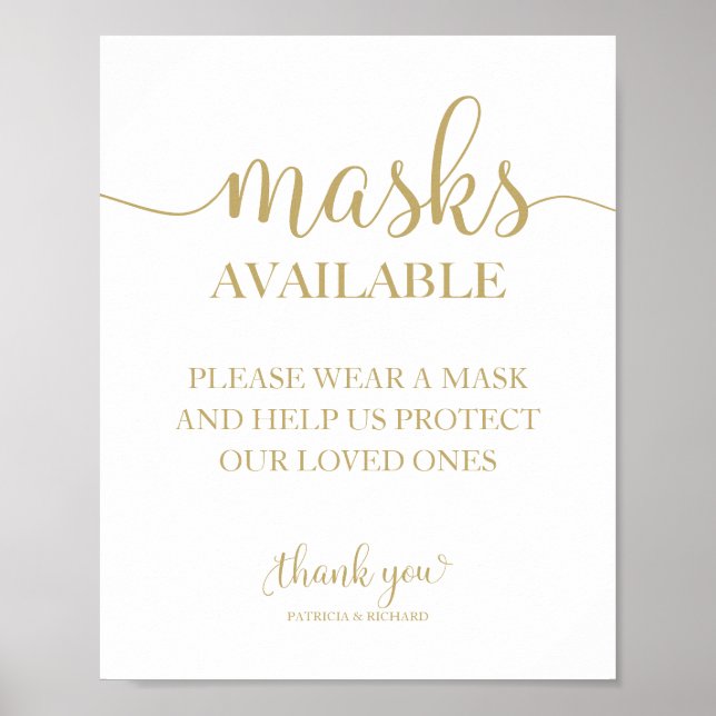 Masks Available Simple Calligraphy Wedding Sign (Front)