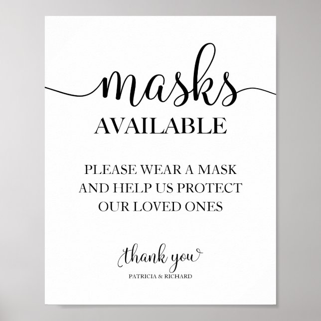 Masks Available Simple Calligraphy Wedding Sign (Front)