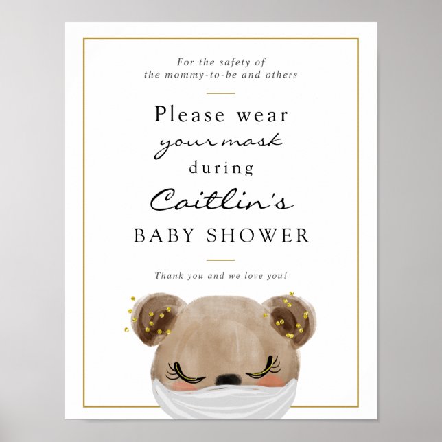 Masks Required Baby Bear Shower Sign (Front)