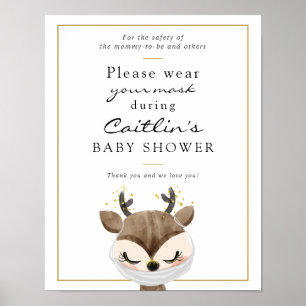 Masks Required Baby Woodland Deer Shower Sign