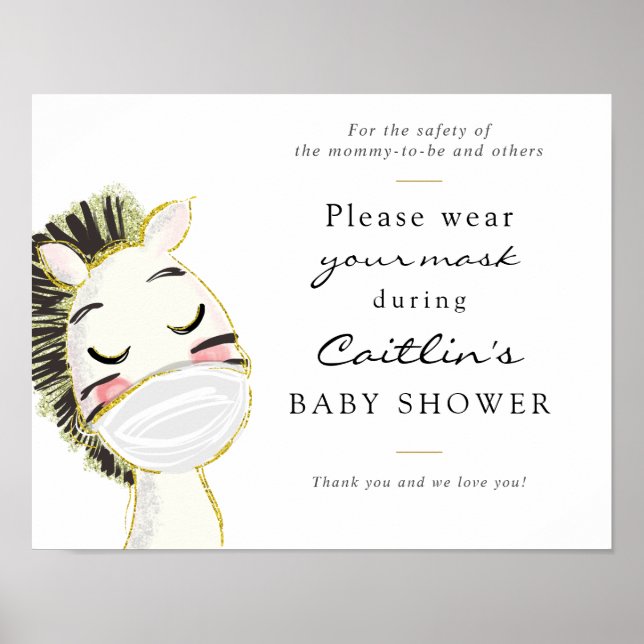 Masks Required Baby Zebra Shower Sign (Front)