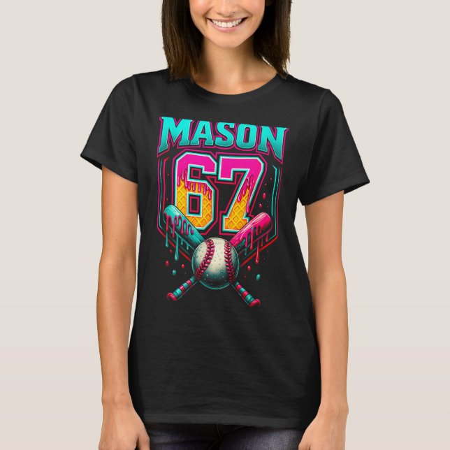 Mason 67 Funny Ice Cream Drip Baseball Ice Cream D T-Shirt (Front)