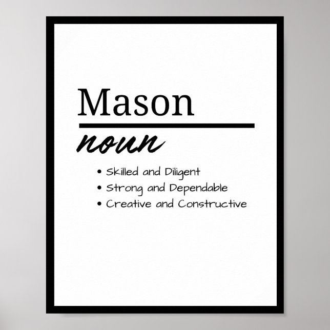 Mason, Boy Personalised Name Definition  Poster (Front)