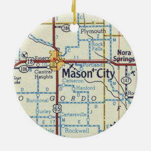 Mason City Iowa Vintage Map Ceramic Ornament