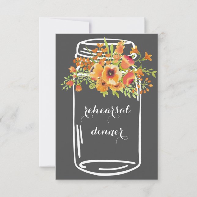 Mason floral rustic rehearsal dinner invitations (Front)