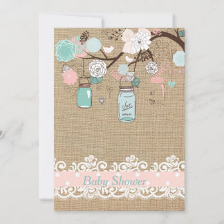 Mason Jar and Burlap Baby Shower Invitation
