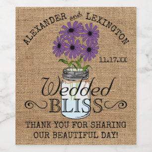 Mason Jar and Burlap Look Rustic Country Wedding Wine Label