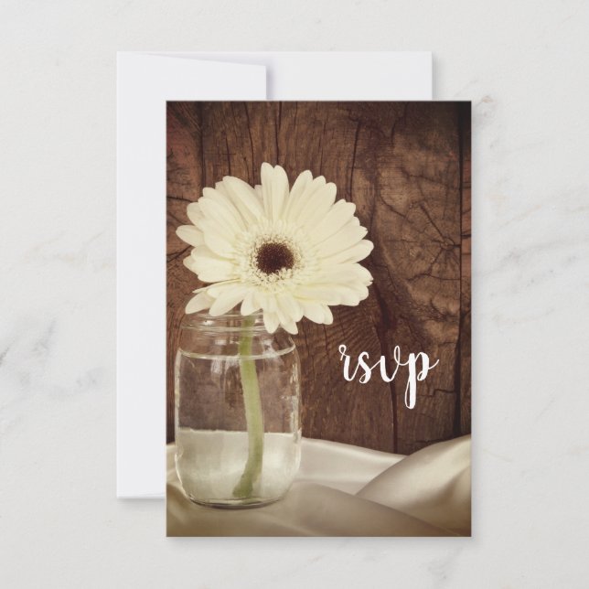 Mason Jar and Daisies Country Barn Wedding RSVP (Front)