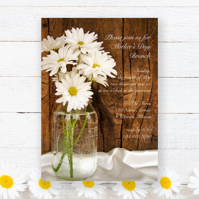 Mason Jar and Daisies Country Mother's Day Brunch Invitation (Creator Uploaded)