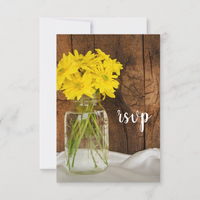 Mason Jar and Daisies Country Wedding RSVP Card (Front)
