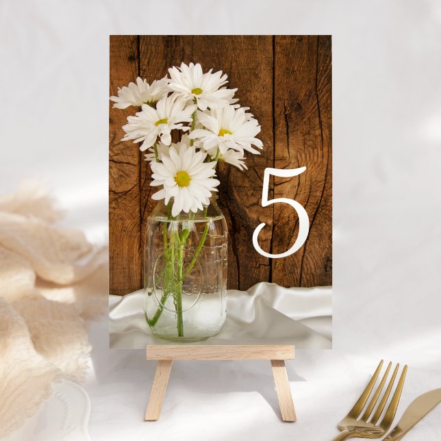 Mason Jar and Daisies Country Wedding Table Number Postcard (Creator Uploaded)