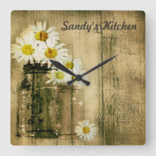 Mason Jar and Daisies Personalised Kitchen Clock