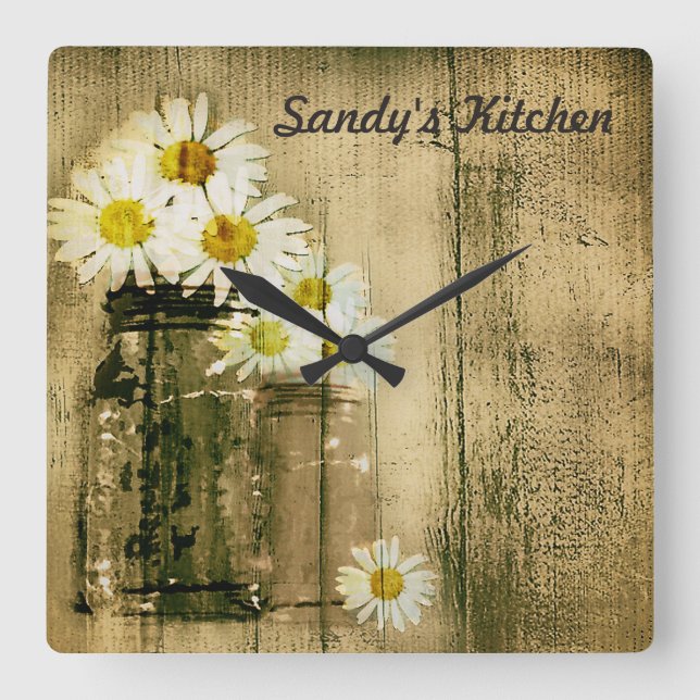 Mason Jar and Daisies Personalised Kitchen Clock (Front)