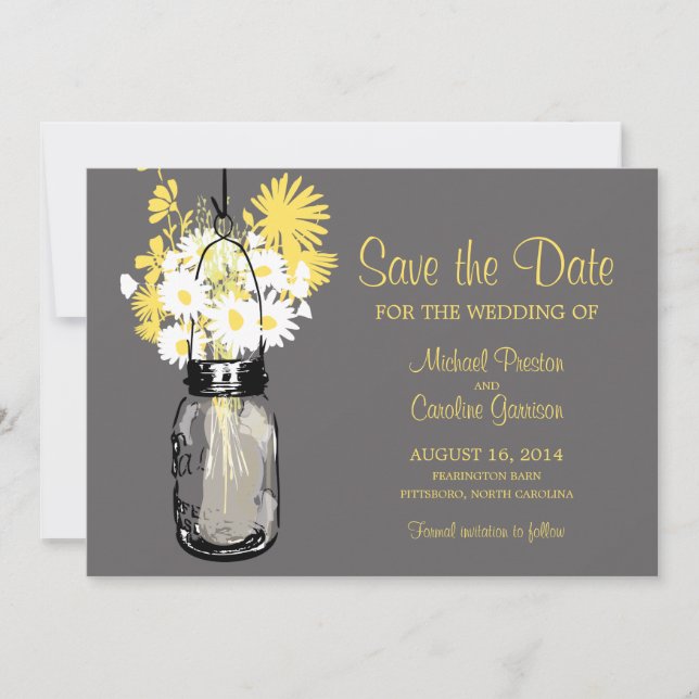 Mason Jar and Daisies Save the Date (Front)