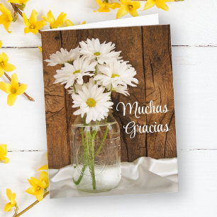 Mason Jar and Daisies Spanish Thank You Gracias Card