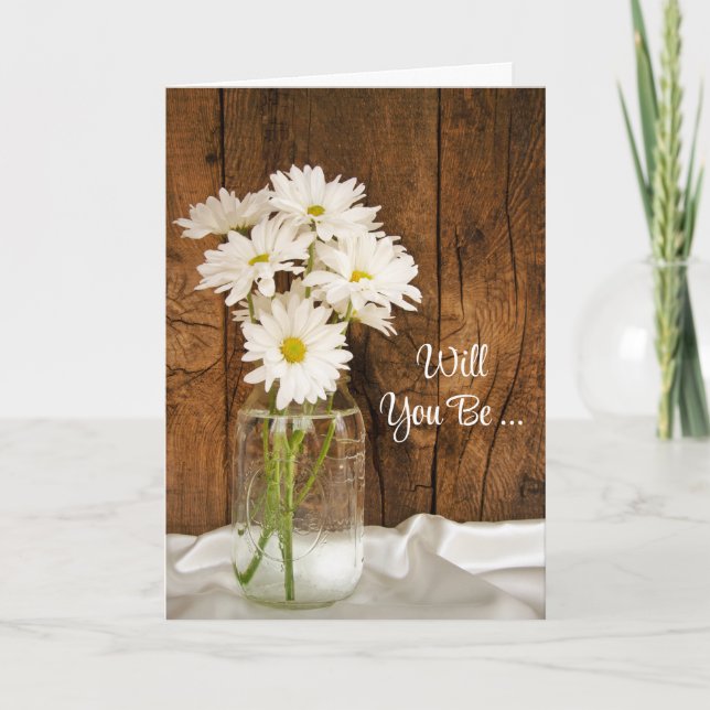 Mason Jar and Daisies Will You Be My Bridesmaid Invitation (Front)
