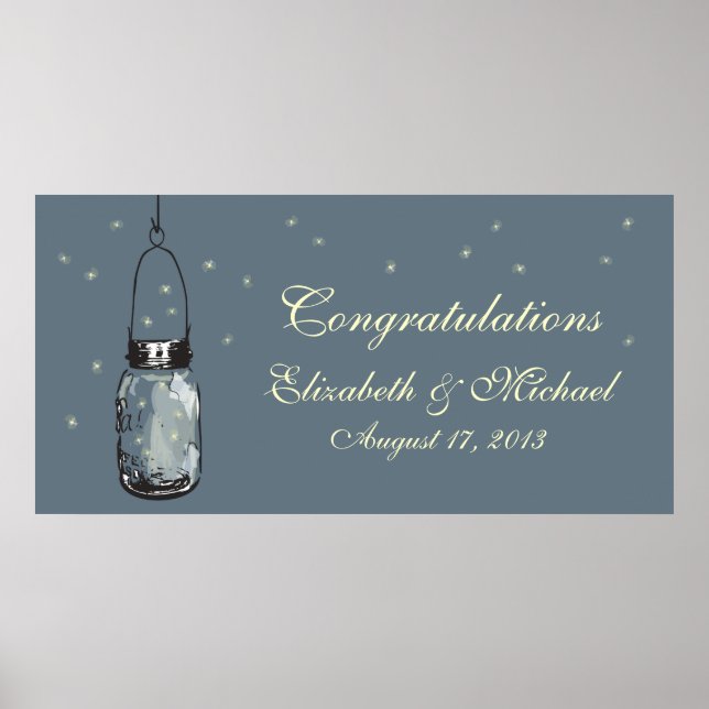 Mason Jar and Fireflies Banner Poster (Front)