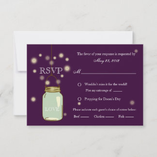 Mason Jar and Fireflies Heart RSVP Meal Options Card