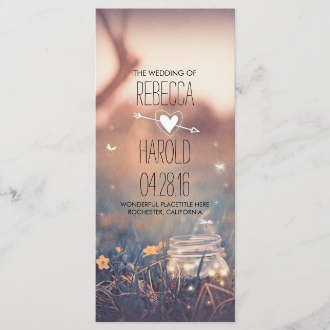 mason jar and fireflies rustic wedding programs (Front)