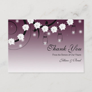 Mason Jar and Fireflies Thank You Card - Plum
