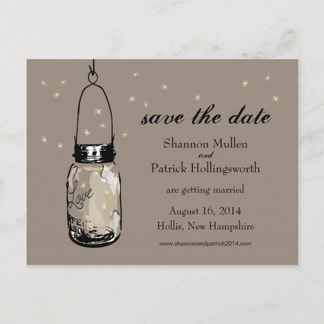 Mason Jar and Fireflies Wedding Invitations (Front)