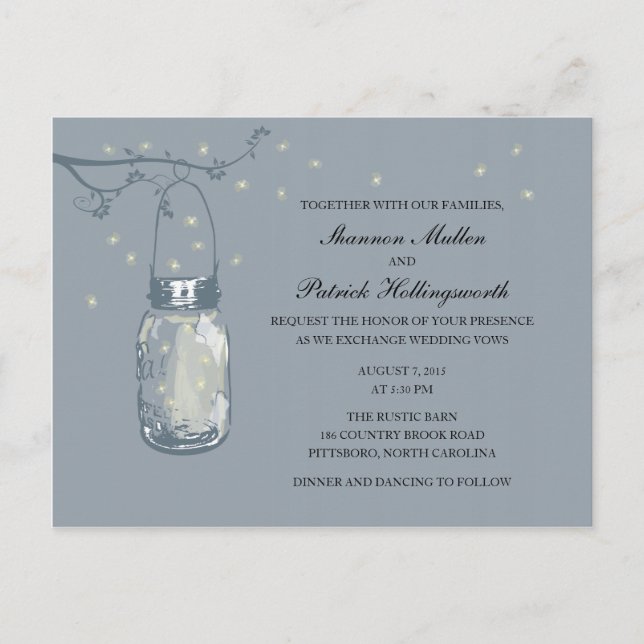 Mason Jar and Fireflies Wedding Invitations (Front)